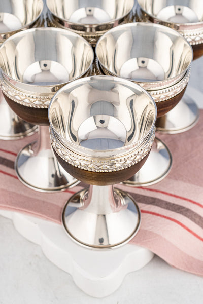 Victorian Oak and Silverplate Goblets - Set of 6