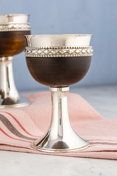 Victorian Oak and Silverplate Goblets - Set of 6