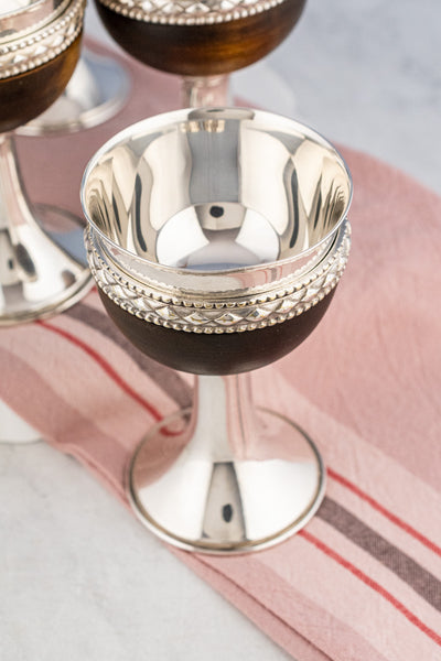 Victorian Oak and Silverplate Goblets - Set of 6