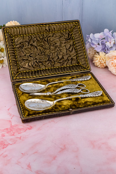 Victorian Silverplate 3-piece Fruit Set with Grape Shears