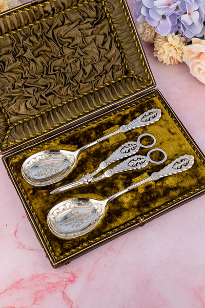 Victorian Silverplate 3-piece Fruit Set with Grape Shears