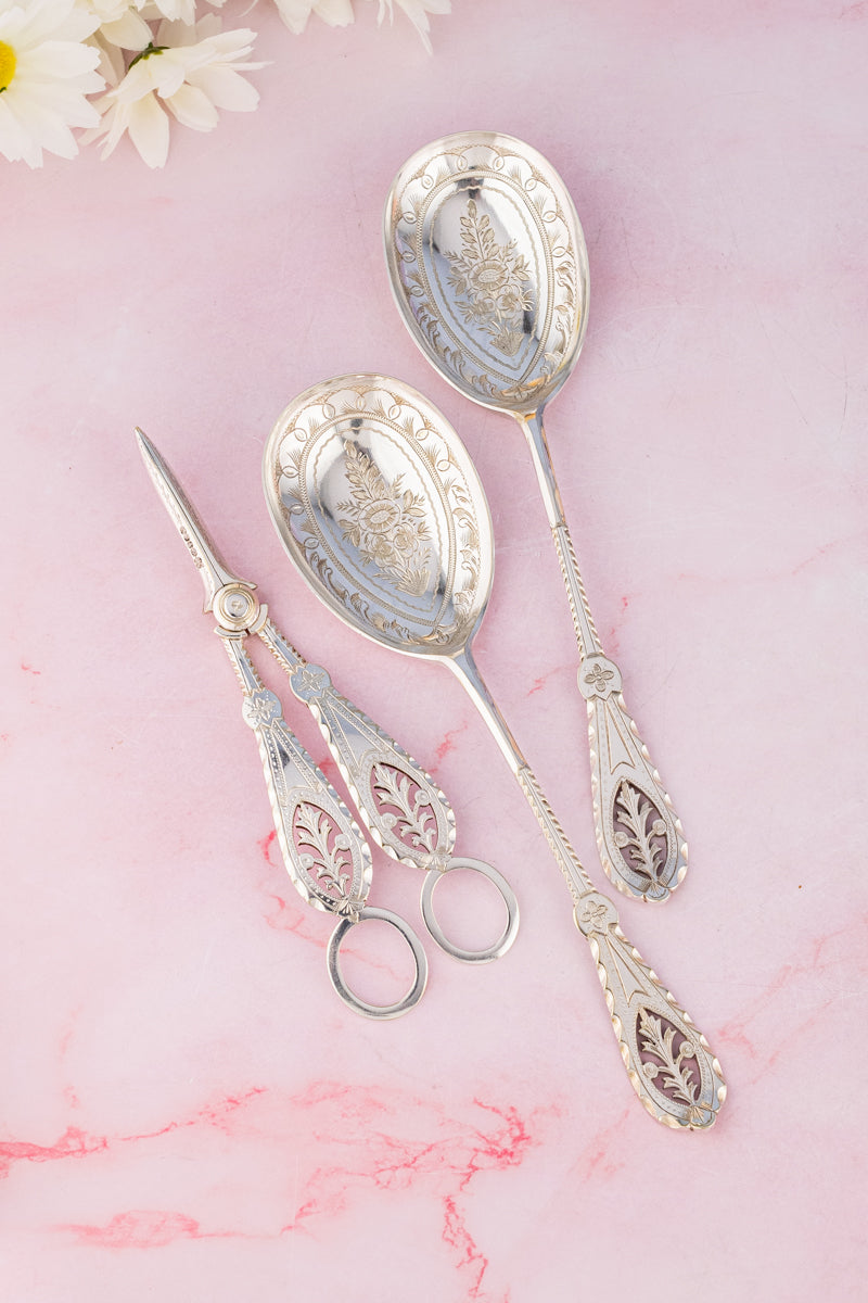 Victorian Silverplate 3-piece Fruit Set with Grape Shears