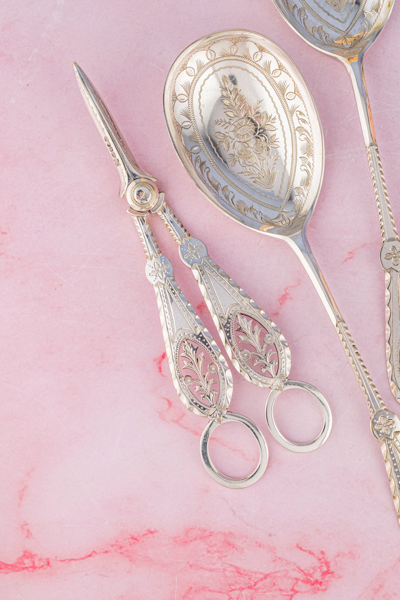 Victorian Silverplate 3-piece Fruit Set with Grape Shears