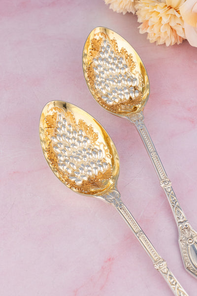 Victorian Silverplate Fruit Serving Spoon Pair
