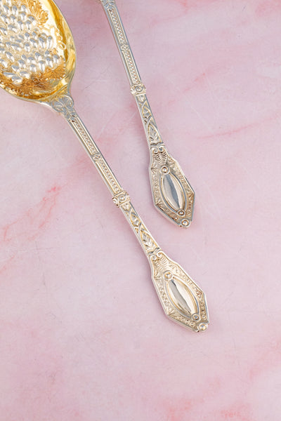 Victorian Silverplate Fruit Serving Spoon Pair