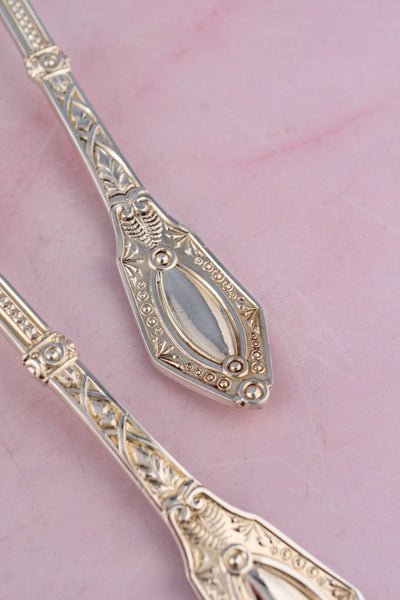 Victorian Silverplate Fruit Serving Spoon Pair