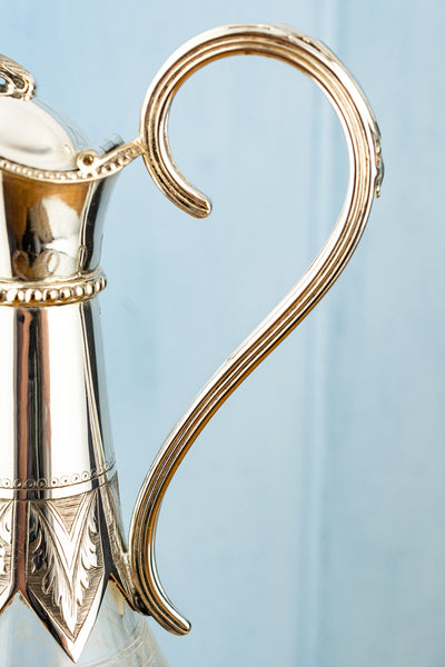 Victorian Silverplate & Engraved Crystal Wine Pitcher