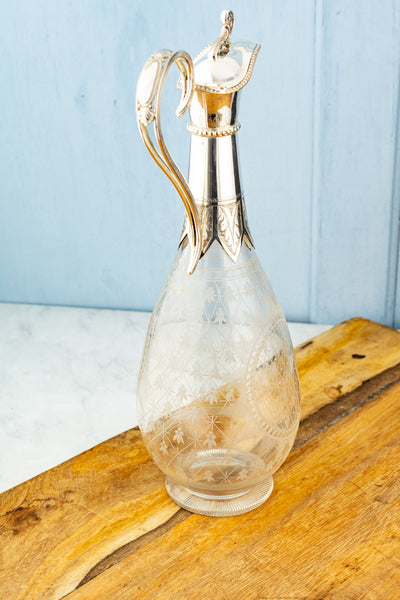 Victorian Silverplate & Engraved Crystal Wine Pitcher
