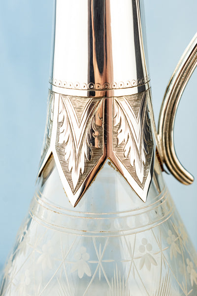 Victorian Silverplate & Engraved Crystal Wine Pitcher