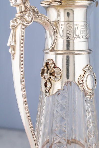 Victorian Silverplate & Engraved Crystal Wine Pitcher