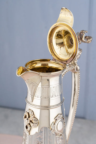 Victorian Silverplate & Engraved Crystal Wine Pitcher