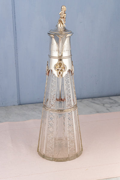 Victorian Silverplate & Engraved Crystal Wine Pitcher