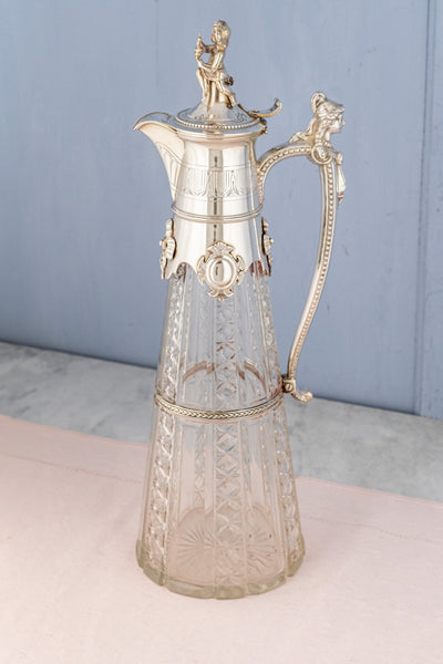 Victorian Silverplate & Engraved Crystal Wine Pitcher