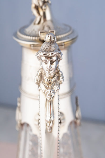 Victorian Silverplate & Engraved Crystal Wine Pitcher