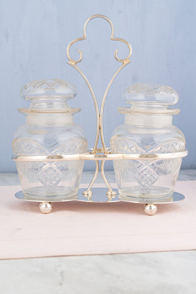 Deco Silverplate and Glass Double Pickle Castor
