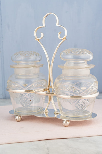 Deco Silverplate and Glass Double Pickle Castor
