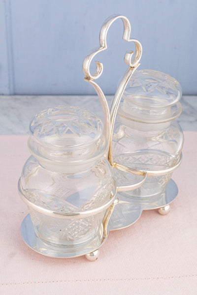 Deco Silverplate and Glass Double Pickle Castor