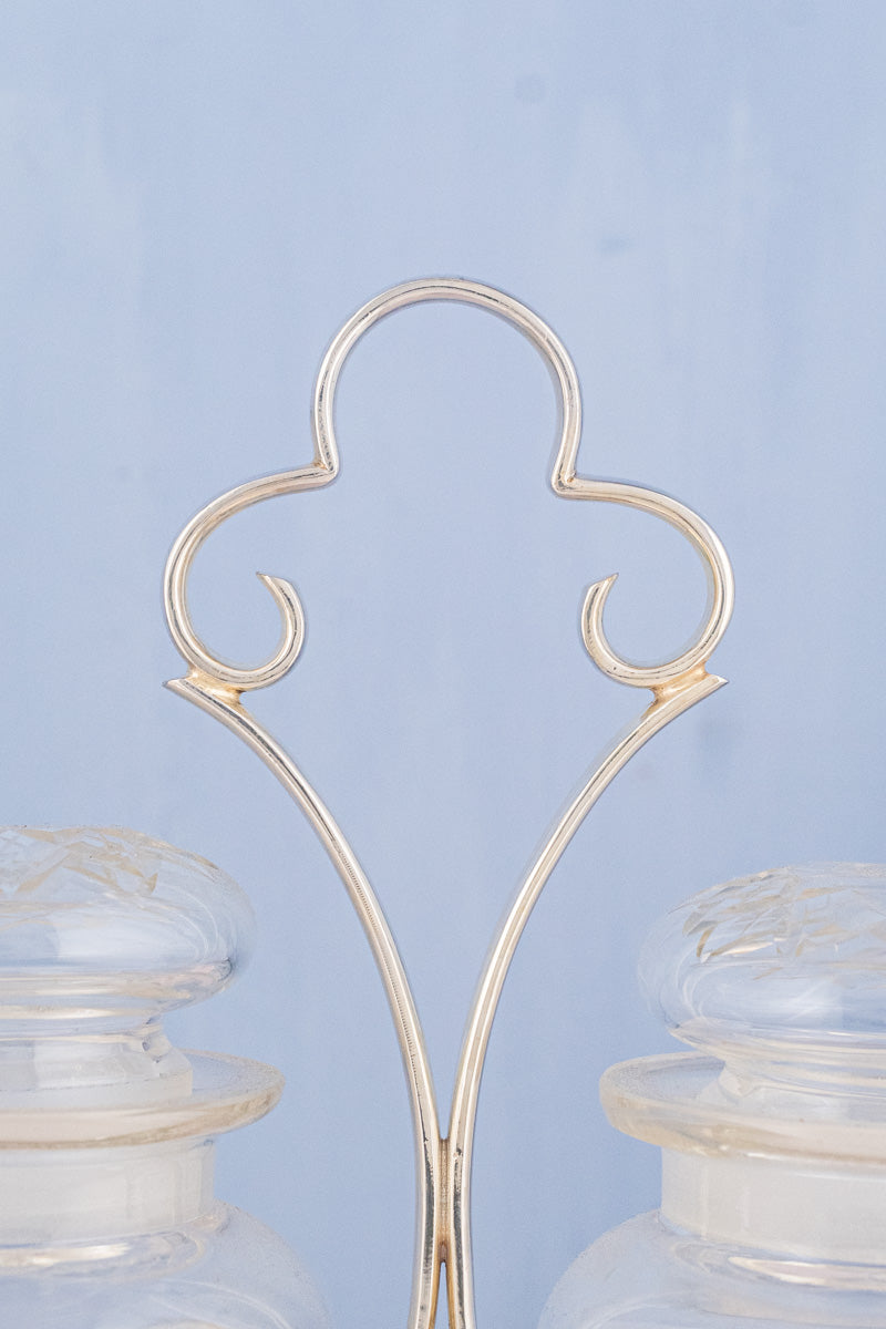 Deco Silverplate and Glass Double Pickle Castor