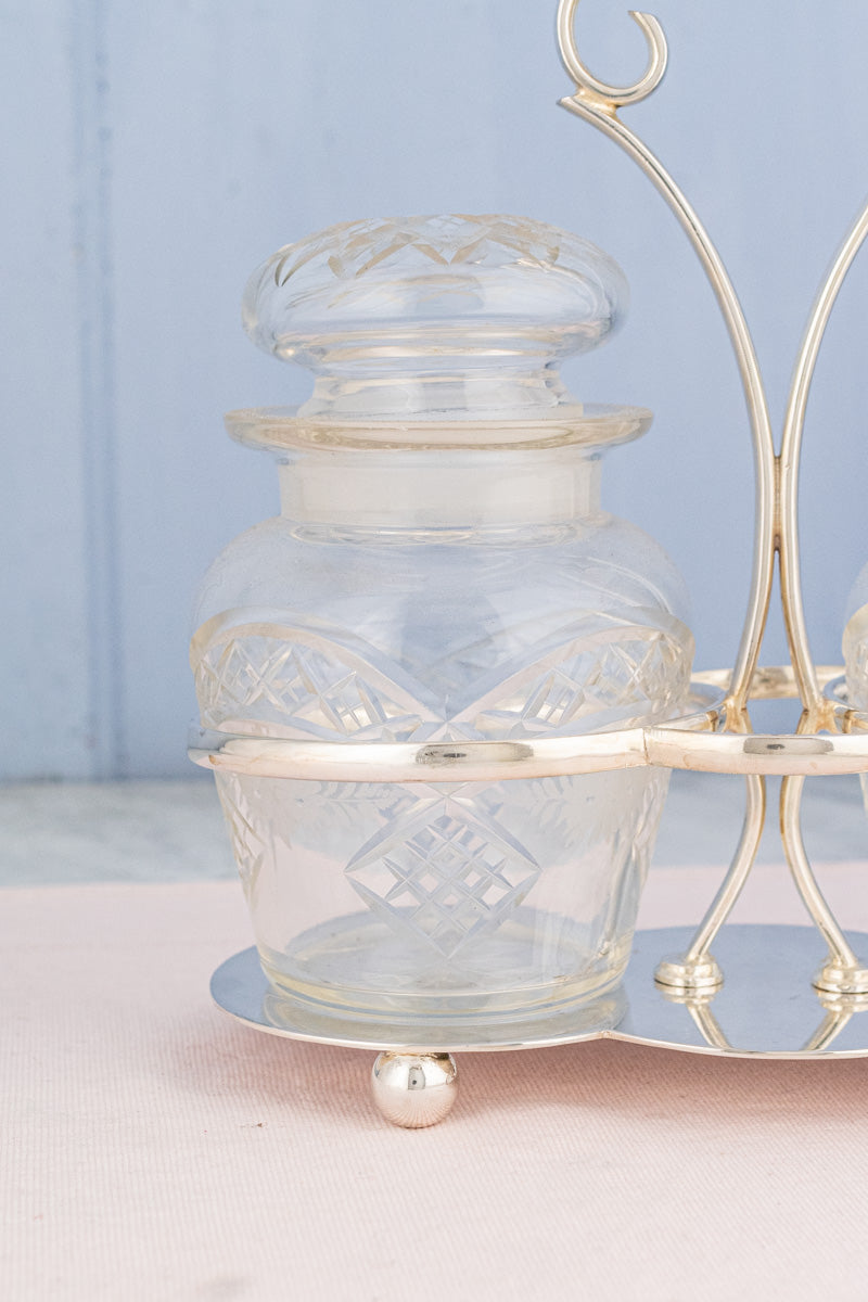 Deco Silverplate and Glass Double Pickle Castor