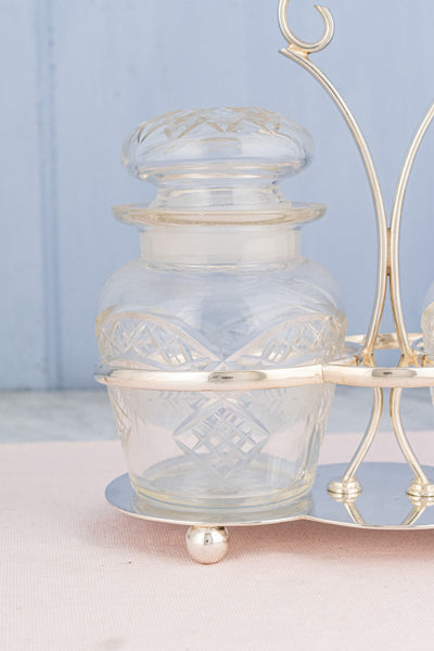 Deco Silverplate and Glass Double Pickle Castor
