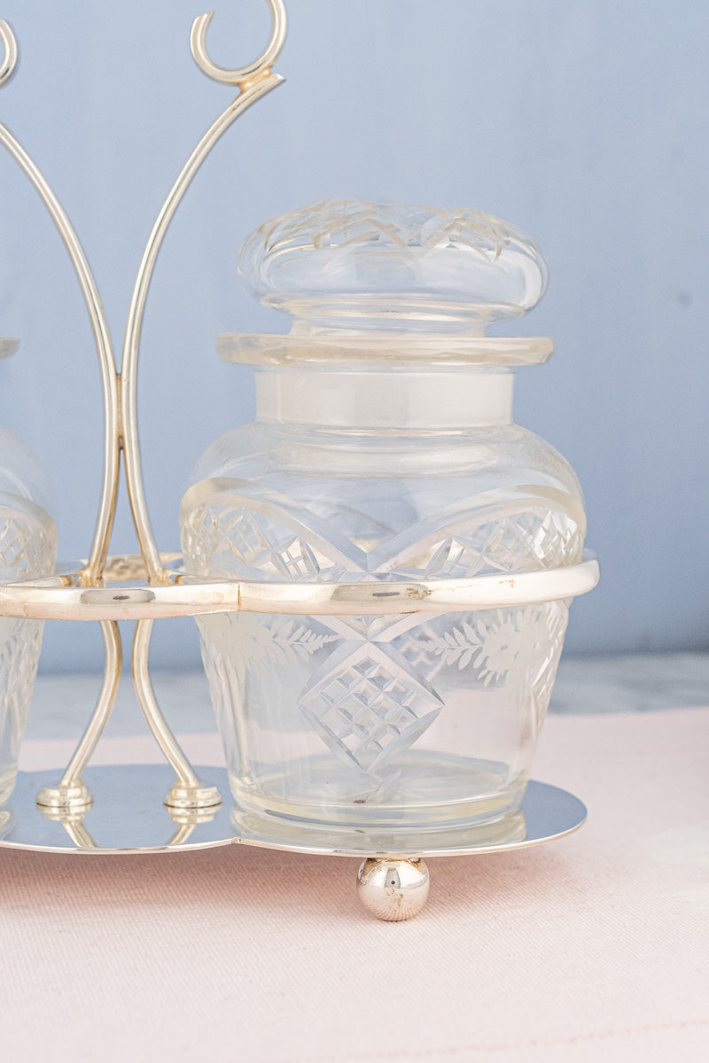 Deco Silverplate and Glass Double Pickle Castor
