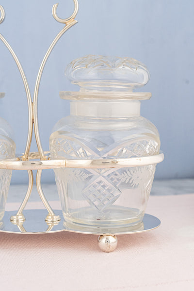 Deco Silverplate and Glass Double Pickle Castor