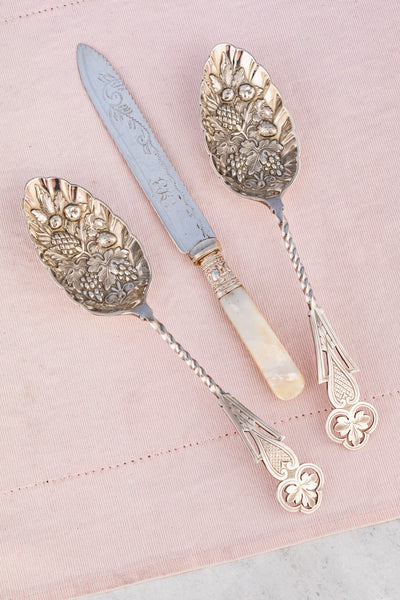 Victorian Silverplate and Mother of Pearl Dessert Serving Set