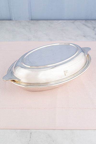 Vintage Blue Funnel Line Silverplate Covered Dish