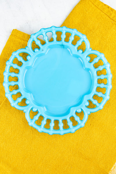 Vintage Blue Milk Glass Plate