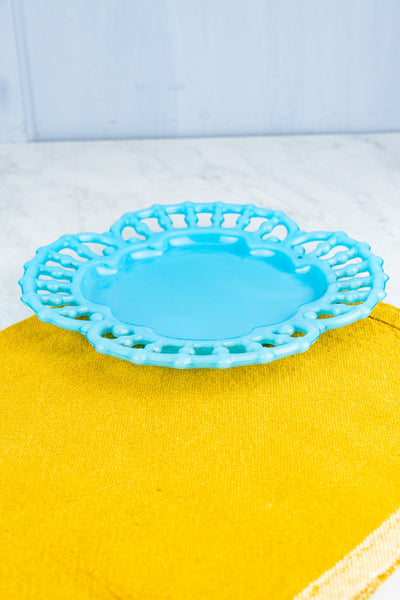Vintage Blue Milk Glass Plate