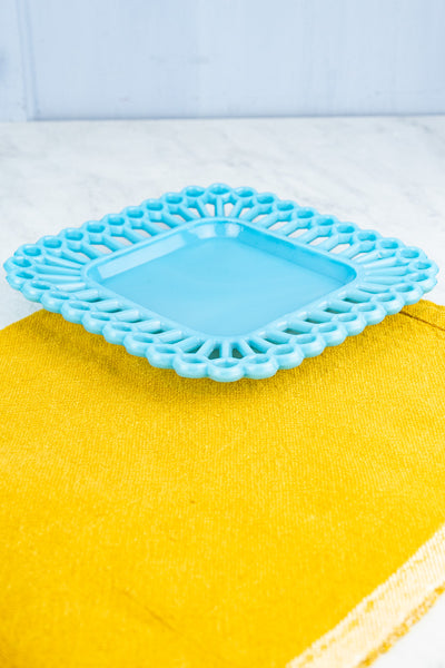 Vintage Blue Milk Glass Plate