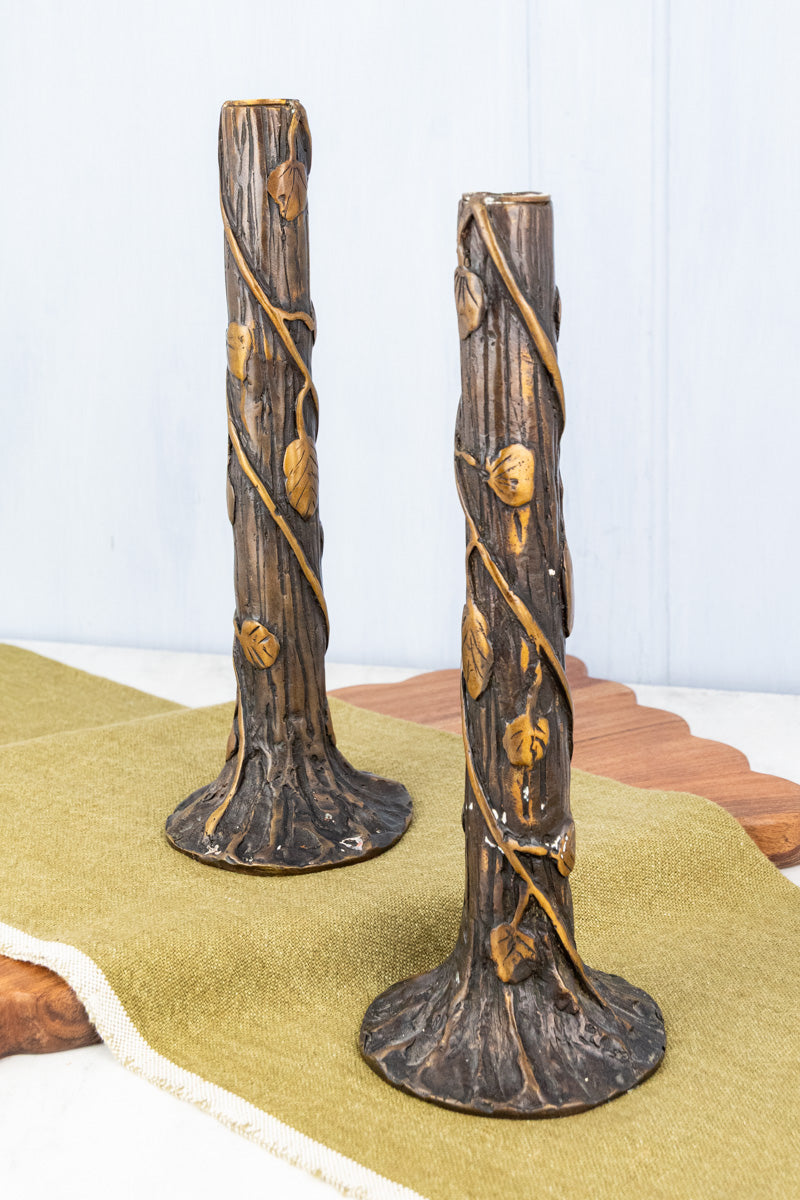 Vintage Hand Cast Candlestick Pair