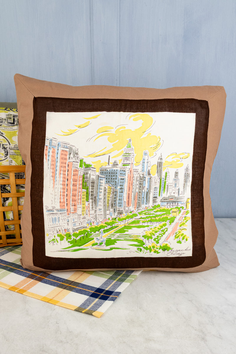 Vintage Chicago Hankie Souvenir Pillow