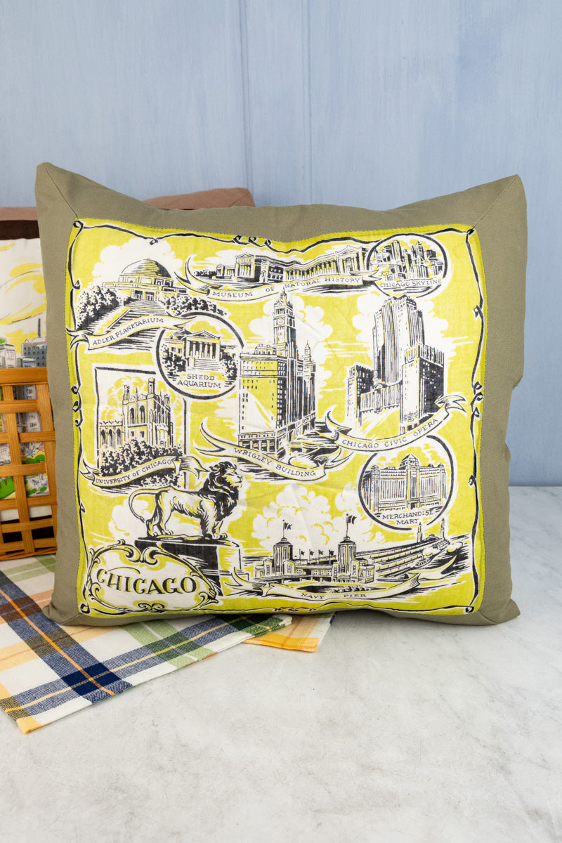 Vintage Chicago Hankie Souvenir Pillow