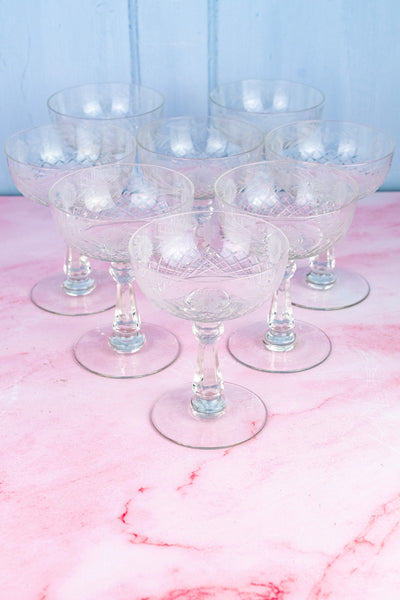 Vintage Crystal Champagne Coupes - Set of 8