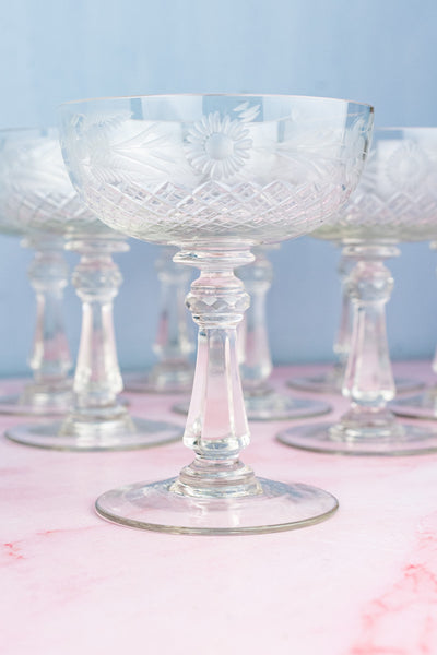 Vintage Crystal Champagne Coupes - Set of 8