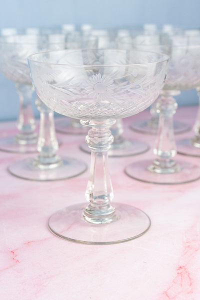 Vintage Crystal Champagne Coupes - Set of 8