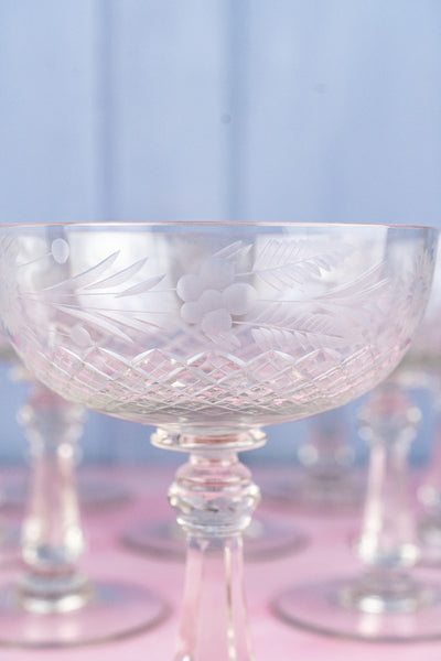 Vintage Crystal Champagne Coupes - Set of 8