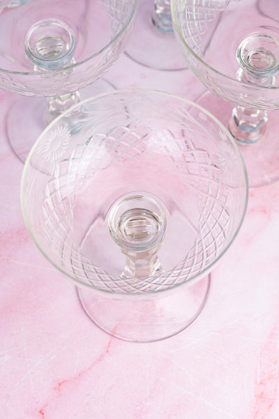 Vintage Crystal Champagne Coupes - Set of 8