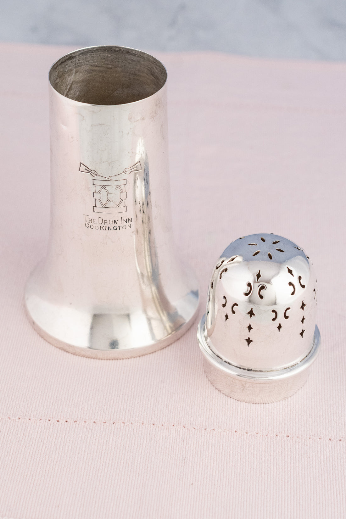 Vintage Drum Inn Cockington Silverplate Caster