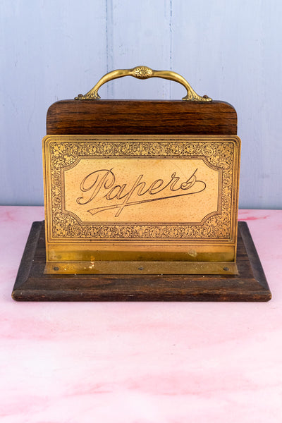 Vintage English Oak and Brass Letter Holder