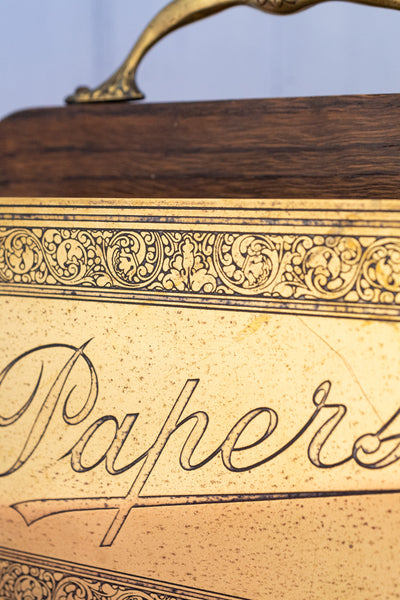 Vintage English Oak and Brass Letter Holder