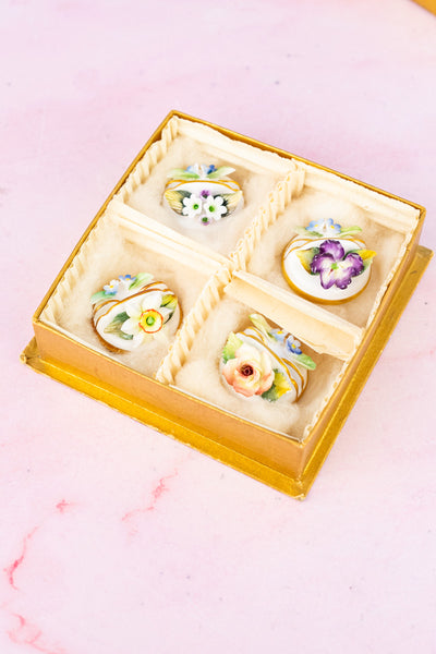 Vintage English Royal Crown Derby Floral Place Card Holders - Set of 4