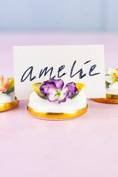 Vintage English Royal Crown Derby Floral Place Card Holders - Set of 4