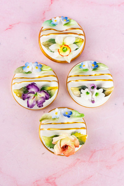 Vintage English Royal Crown Derby Floral Place Card Holders - Set of 4