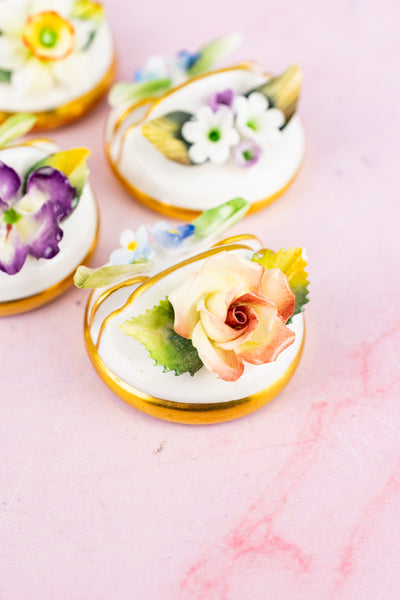 Vintage English Royal Crown Derby Floral Place Card Holders - Set of 4
