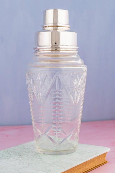 Vintage English Silverplate & Crystal Cocktail Shaker