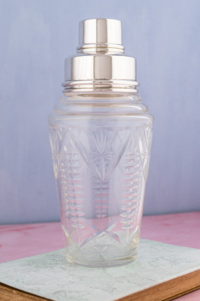 Vintage English Silverplate & Crystal Cocktail Shaker