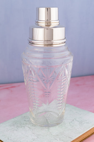 Vintage English Silverplate & Crystal Cocktail Shaker