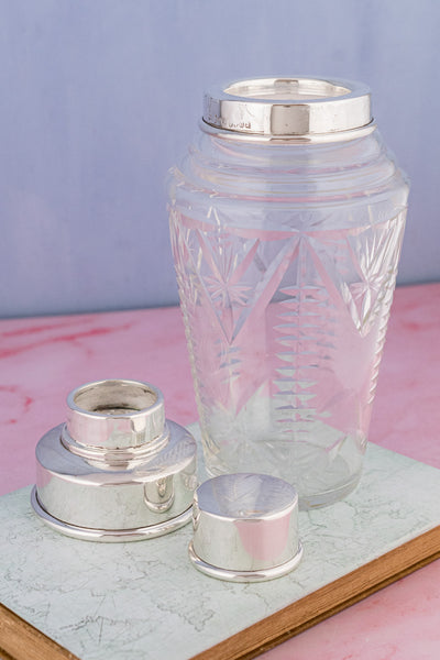 Vintage English Silverplate & Crystal Cocktail Shaker